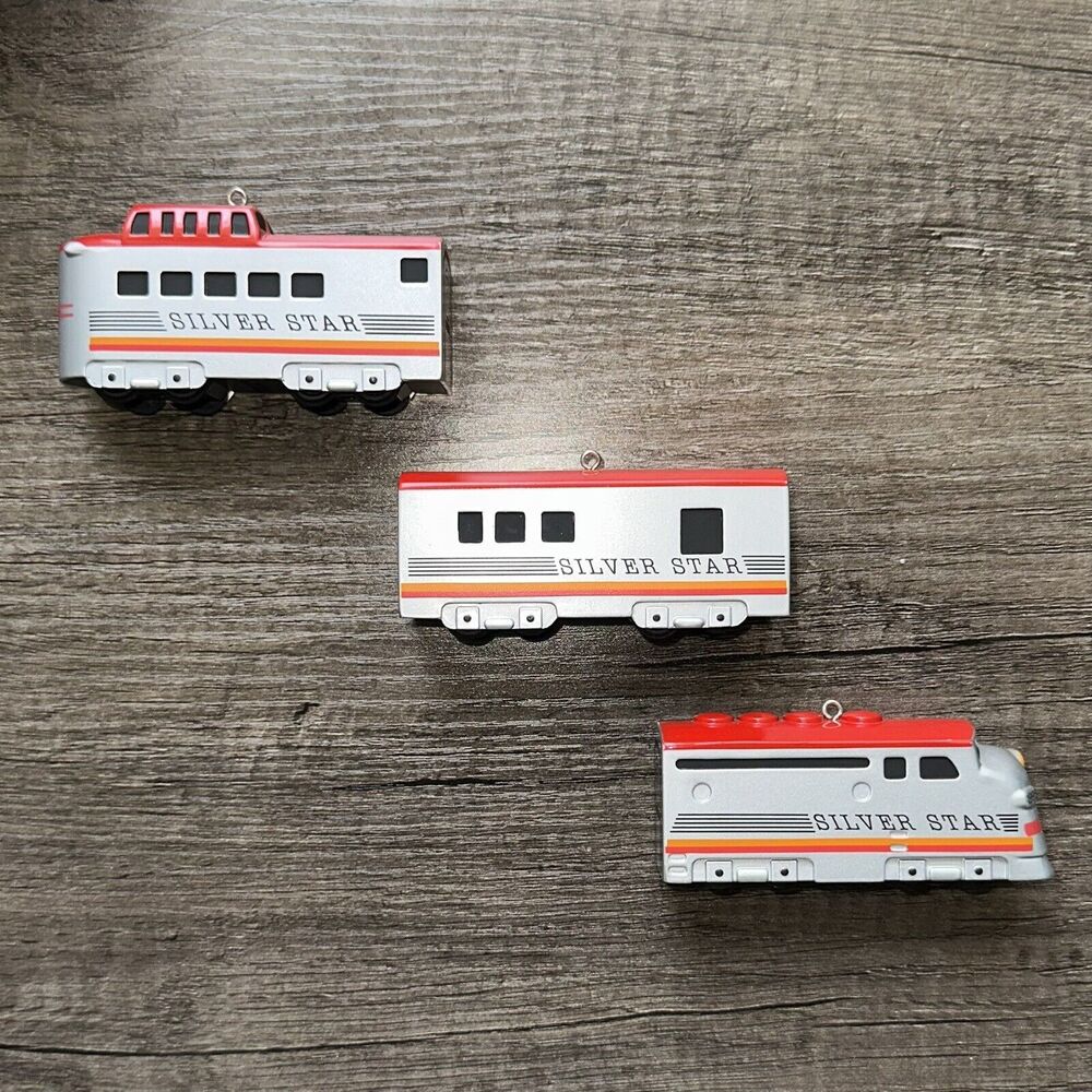 Hallmark Keepsake 1992 Cast Metal The Silver Star Train 3pc Ornament‎ Set